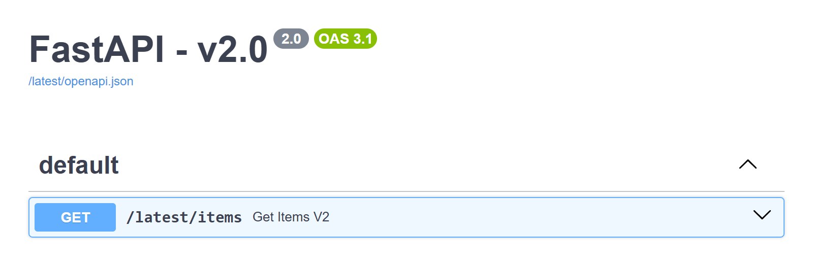 Swagger UI at /latest/docs, titled v2.0 and listing GET /latest/items