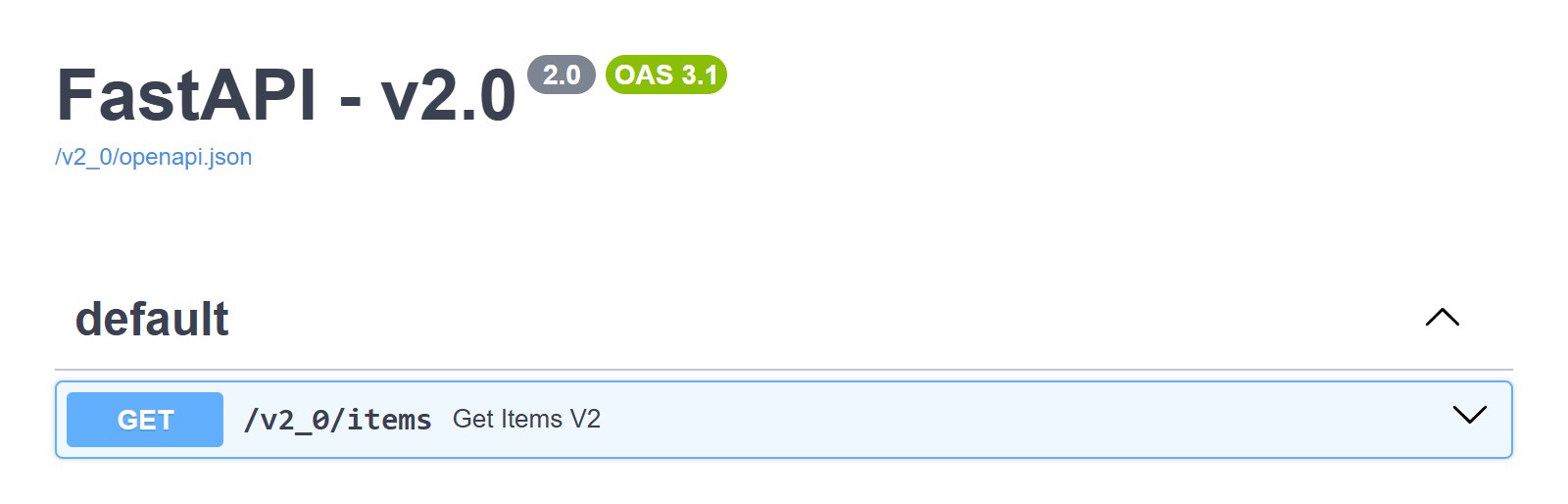 Swagger UI at /v2_0/docs, listing only GET /v2_0/items