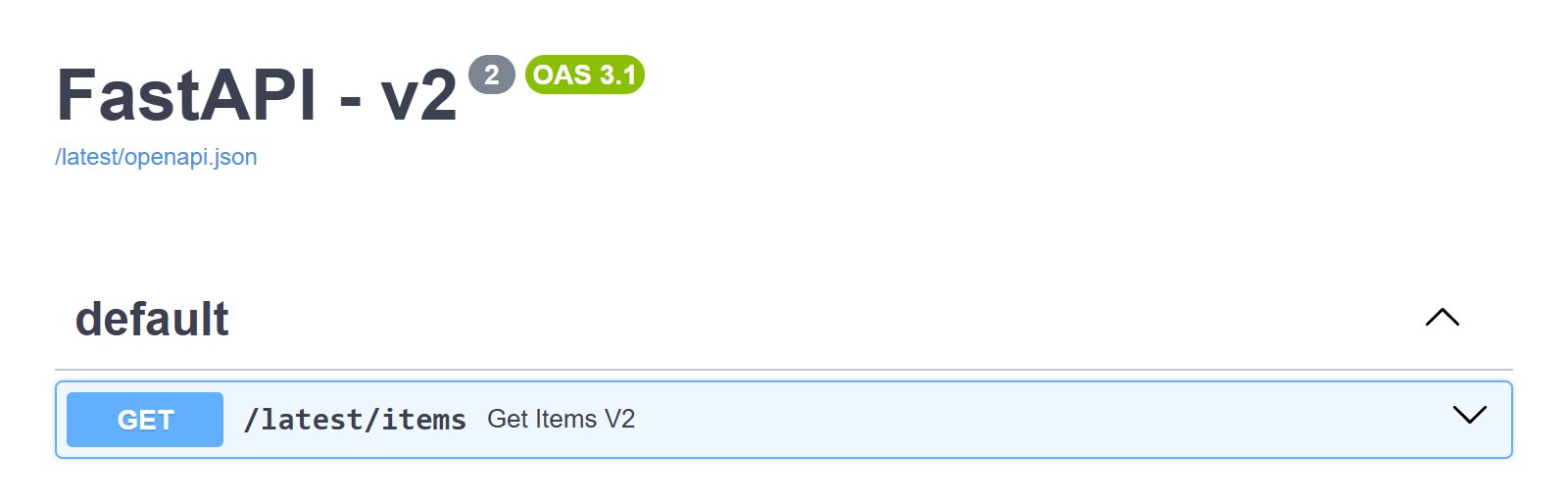 Swagger UI at /latest/docs, titled v2 and listing GET /latest/items